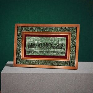 Vintage The Last Supper Crushed Jade Malachite Wall Art 15 3/4” X 11 1/4”